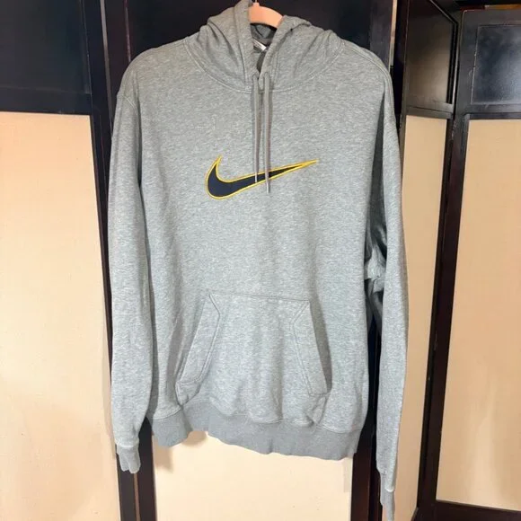 Nike Vintage Center Swoosh Hoodie Y2K Grey Pullover Oversized Embroidered Logo - Picture 3 of 8
